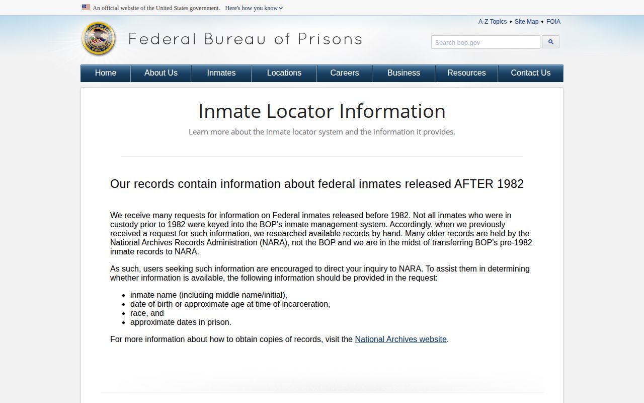 BOP federal inmate records guidance for release-date interpretation