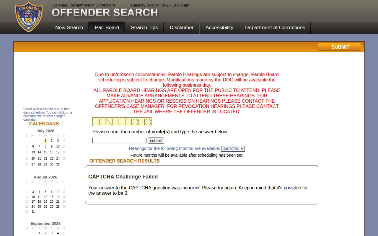 Adams County inmate release date CDOC parole calendar