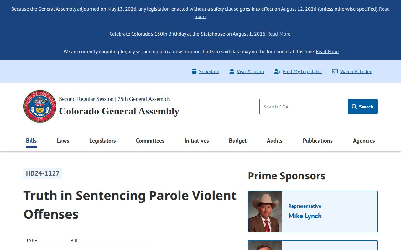 Colorado 75 to 85 percent parole eligibility source for Adams County release dates
