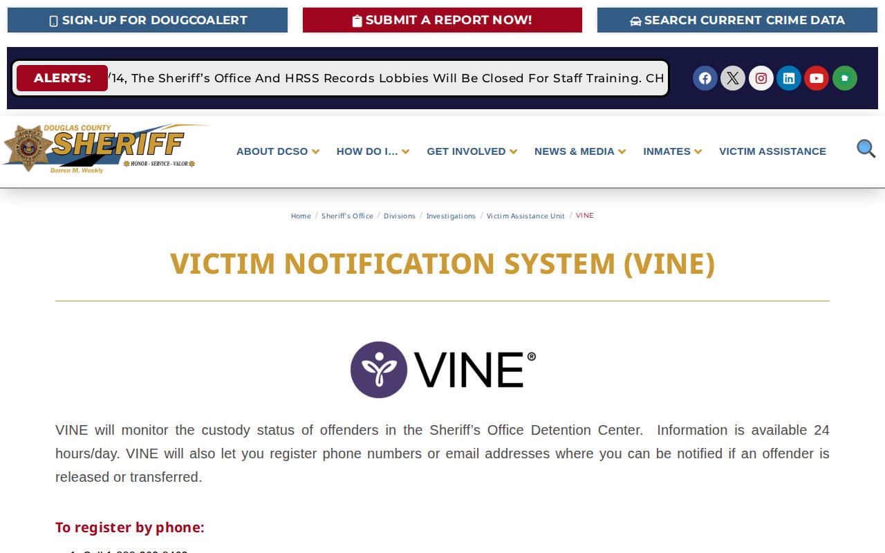 Colorado VINE registration workflow and phone number for custody notifications